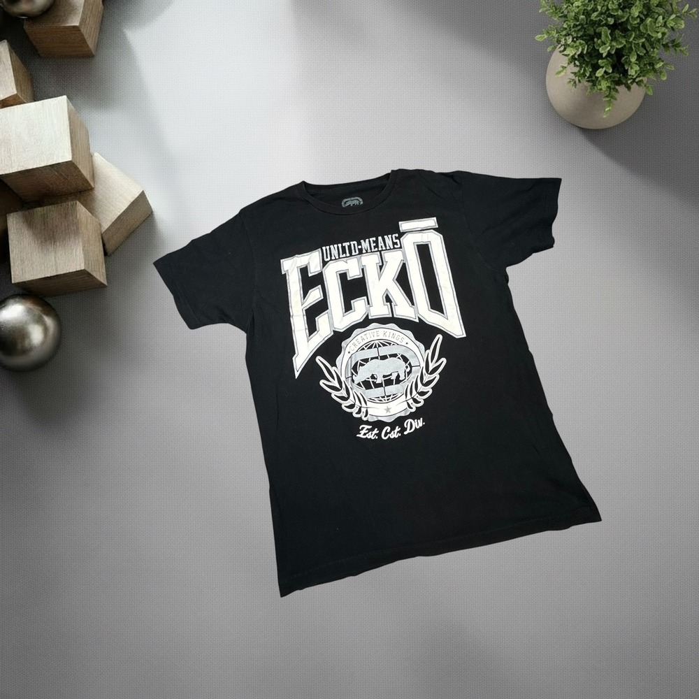 Ecko Unltd Mens Large Black Graphic T-Shirt Y2K Skater Streetwear Tee 1132